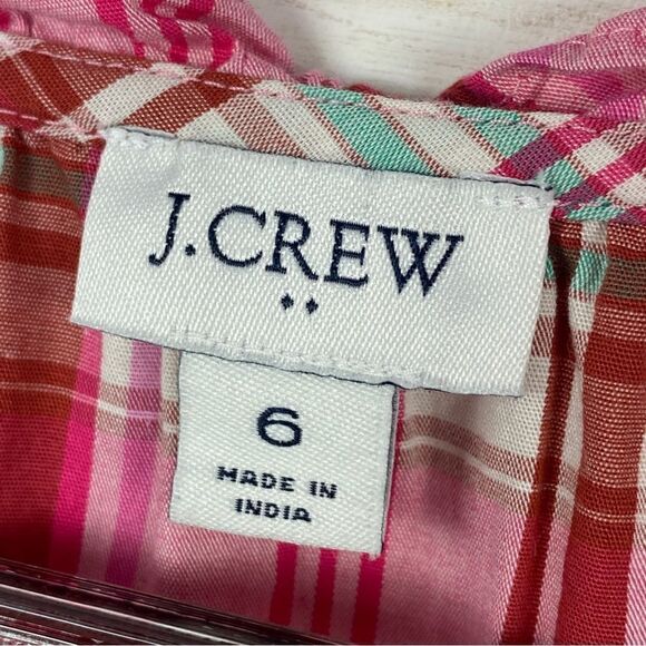 J. Crew Factory Plaid Ruffle Trim Tiered Shift Dress Pink 6 - Picture 10 of 14